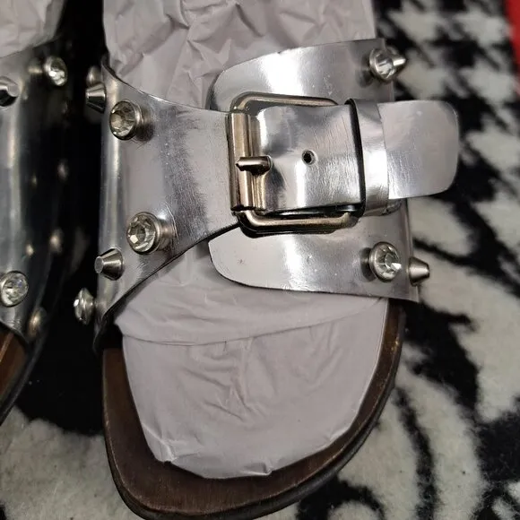 Pinko Sandals Women Size 38 Silver Brown