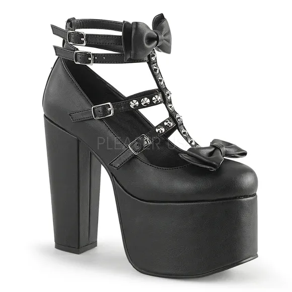 Platform Bow Studded Thick High Heel Shoes