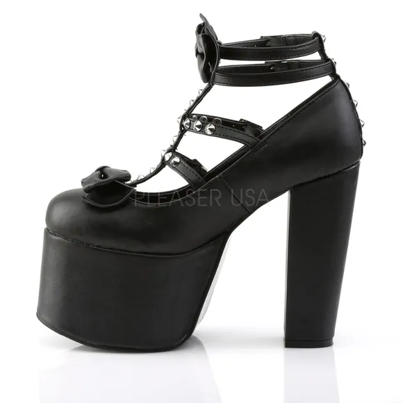 Platform Bow Studded Thick High Heel Shoes