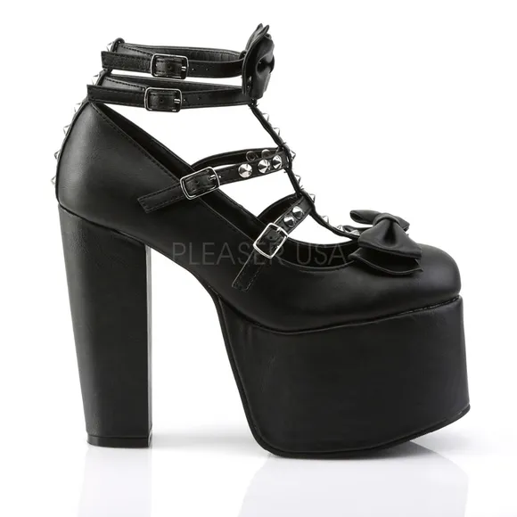 Platform Bow Studded Thick High Heel Shoes