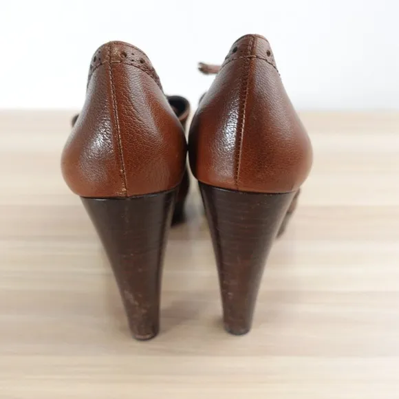 Platform Oxford Brogue Shoes Women 7.5 M STUART WEITZMAN Chocolate Lace Up VTG