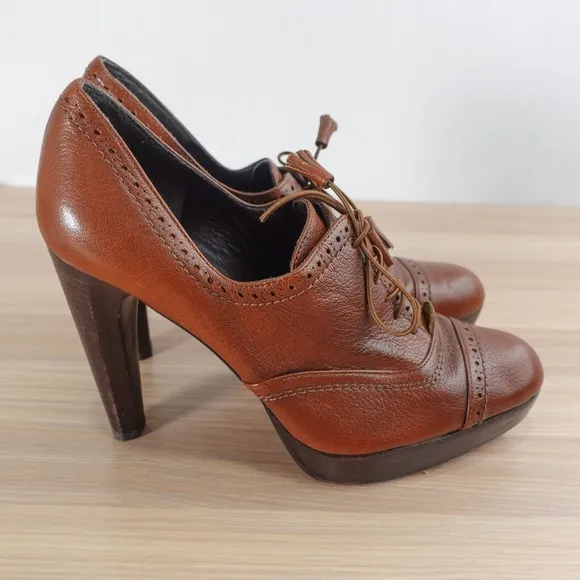 Platform Oxford Brogue Shoes Women 7.5 M STUART WEITZMAN Chocolate Lace Up VTG