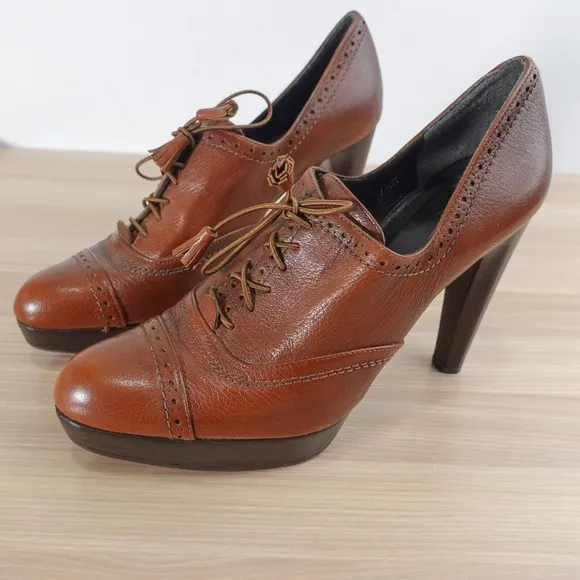 Platform Oxford Brogue Shoes Women 7.5 M STUART WEITZMAN Chocolate Lace Up VTG