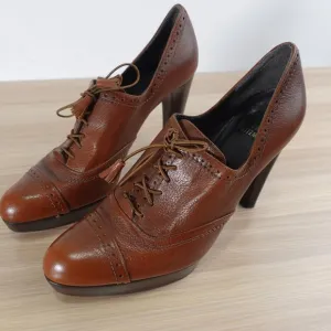 Platform Oxford Brogue Shoes Women 7.5 M STUART WEITZMAN Chocolate Lace Up VTG