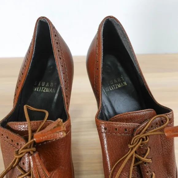 Platform Oxford Brogue Shoes Women 7.5 M STUART WEITZMAN Chocolate Lace Up VTG