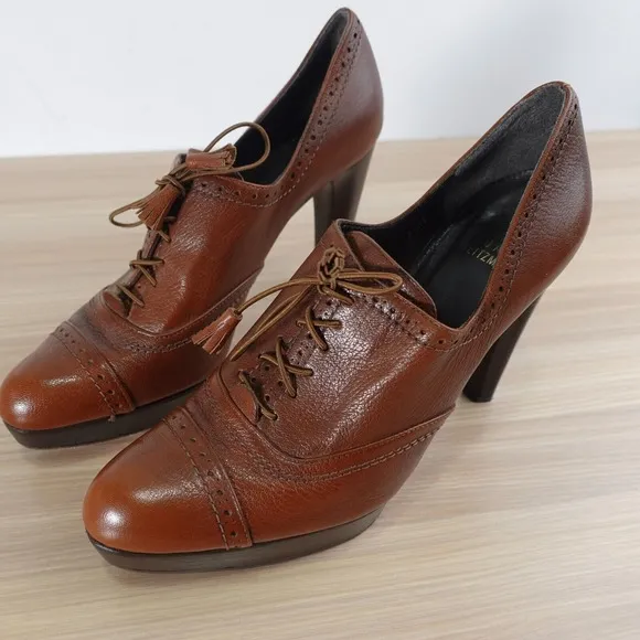 Platform Oxford Brogue Shoes Women 7.5 M STUART WEITZMAN Chocolate Lace Up VTG