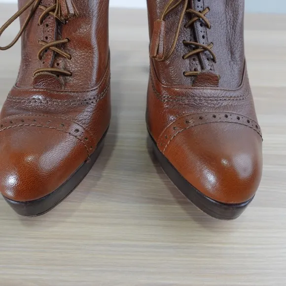 Platform Oxford Brogue Shoes Women 7.5 M STUART WEITZMAN Chocolate Lace Up VTG