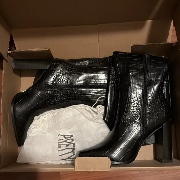 PLT Croc Square Toe Knee High Boots