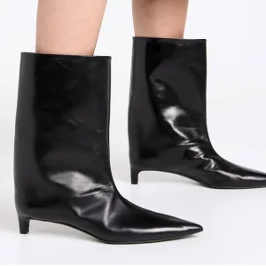Pointed Toe Kitten Heel Mid Calf Boots Comfort Sexy Pull On Wide Calf