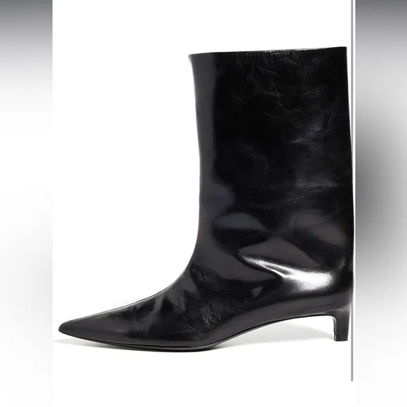 Pointed Toe Kitten Heel Mid Calf Boots Comfort Sexy Pull On Wide Calf