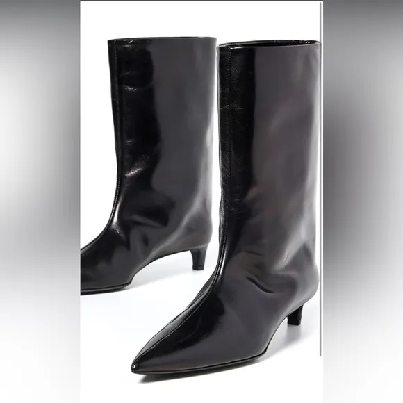 Pointed Toe Kitten Heel Mid Calf Boots Comfort Sexy Pull On Wide Calf