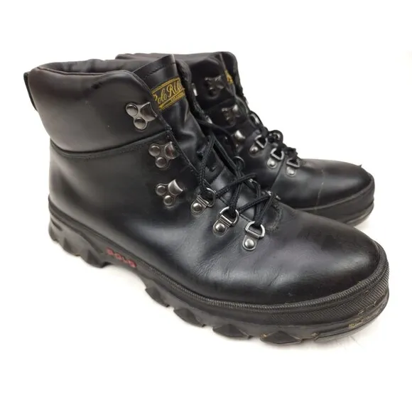 Polo Ralph Lauren Men's Hainsworth Black Leather Ankle Lace Boots Size 11 D
