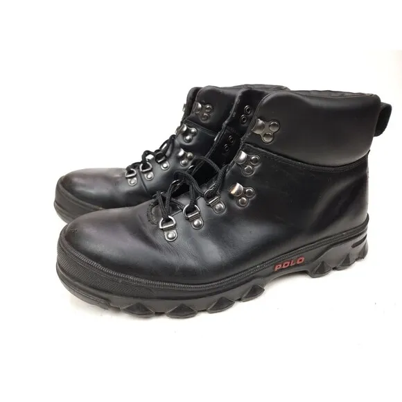 Polo Ralph Lauren Men's Hainsworth Black Leather Ankle Lace Boots Size 11 D