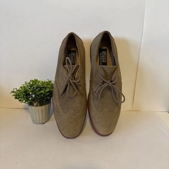 Polo Ralph Lauren Orrick 10 D Tan Suede Leather‎ Brogue Wingtip Casual Shoes