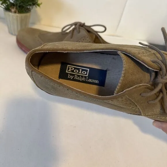 Polo Ralph Lauren Orrick 10 D Tan Suede Leather‎ Brogue Wingtip Casual Shoes