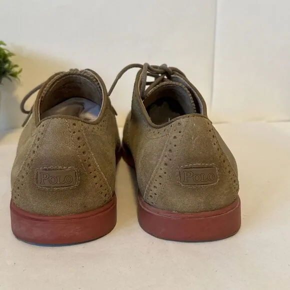 Polo Ralph Lauren Orrick 10 D Tan Suede Leather‎ Brogue Wingtip Casual Shoes
