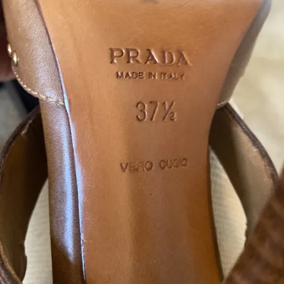 PRADA Bronze, vintage, heeled sandals with bronze &amp; silver stud details.  37.5