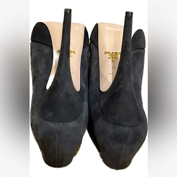 PRADA Gray Suede Leather Open Toe Platform Pump Heel Shoes - 37 EUR/7 US…