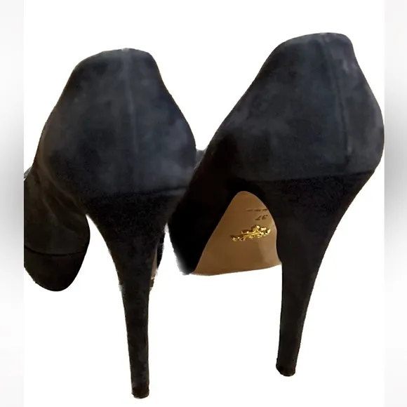 PRADA Gray Suede Leather Open Toe Platform Pump Heel Shoes - 37 EUR/7 US…