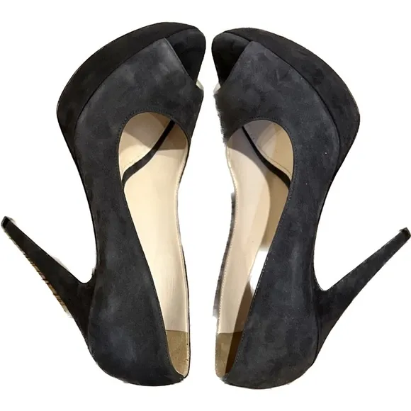 PRADA Gray Suede Leather Open Toe Platform Pump Heel Shoes - 37 EUR/7 US…