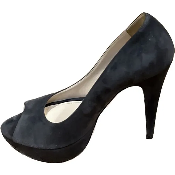 PRADA Gray Suede Leather Open Toe Platform Pump Heel Shoes - 37 EUR/7 US…