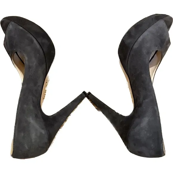 PRADA Gray Suede Leather Open Toe Platform Pump Heel Shoes - 37 EUR/7 US…
