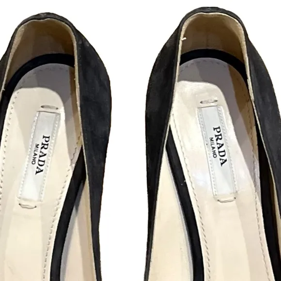 PRADA Gray Suede Leather Open Toe Platform Pump Heel Shoes - 37 EUR/7 US…