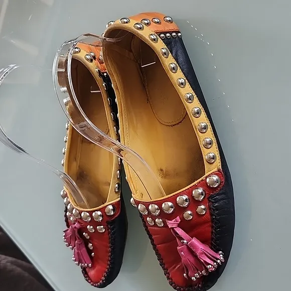 Prada Stuuded Tassel Slip-on Loafers