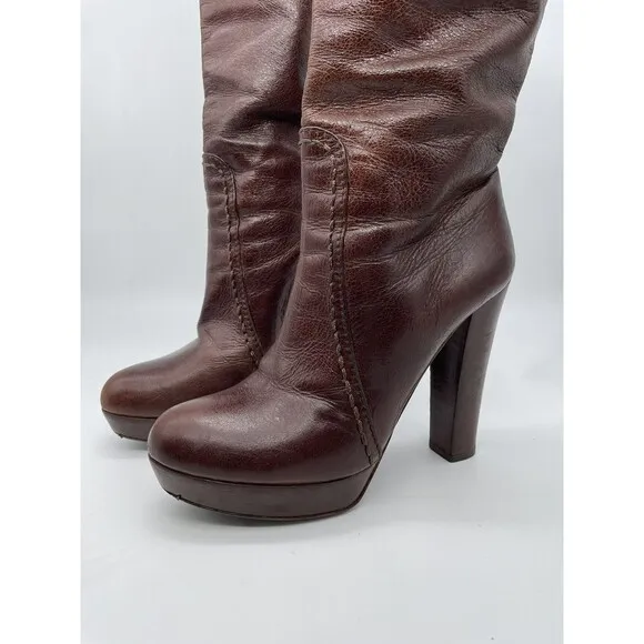 Prada Tall Platform Pull On Boots Women’s 8.5 / 38.5 Brown Retro Vintage Preppy