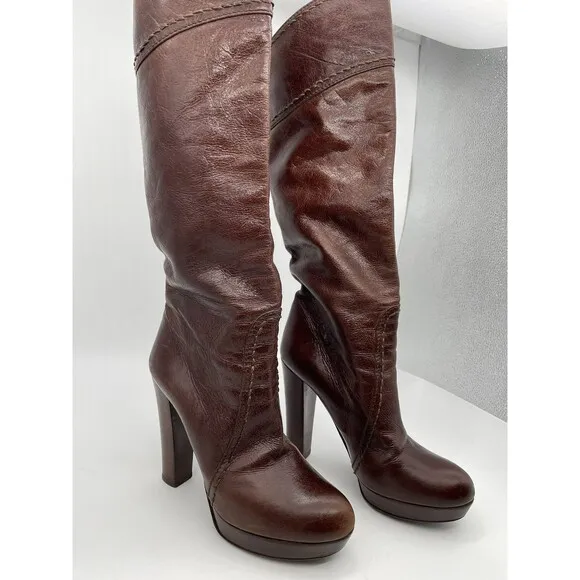 Prada Tall Platform Pull On Boots Women’s 8.5 / 38.5 Brown Retro Vintage Preppy