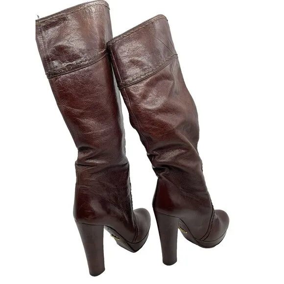 Prada Tall Platform Pull On Boots Women’s 8.5 / 38.5 Brown Retro Vintage Preppy