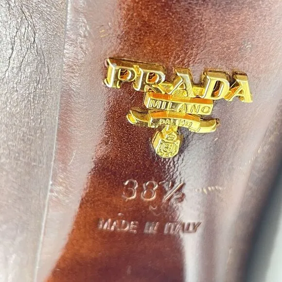 Prada Tall Platform Pull On Boots Women’s 8.5 / 38.5 Brown Retro Vintage Preppy