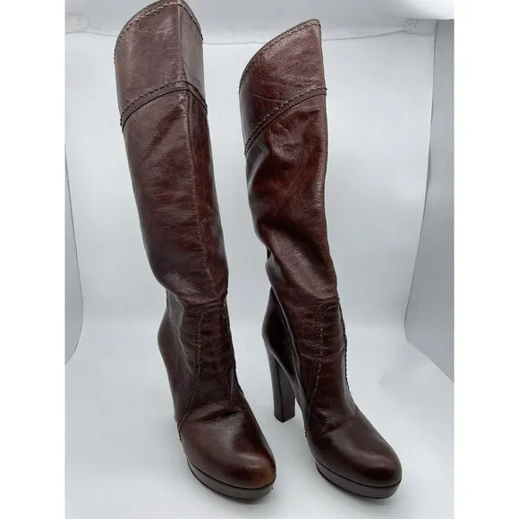 Prada Tall Platform Pull On Boots Women’s 8.5 / 38.5 Brown Retro Vintage Preppy