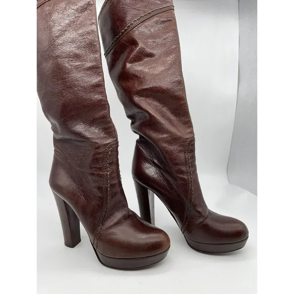 Prada Tall Platform Pull On Boots Women’s 8.5 / 38.5 Brown Retro Vintage Preppy