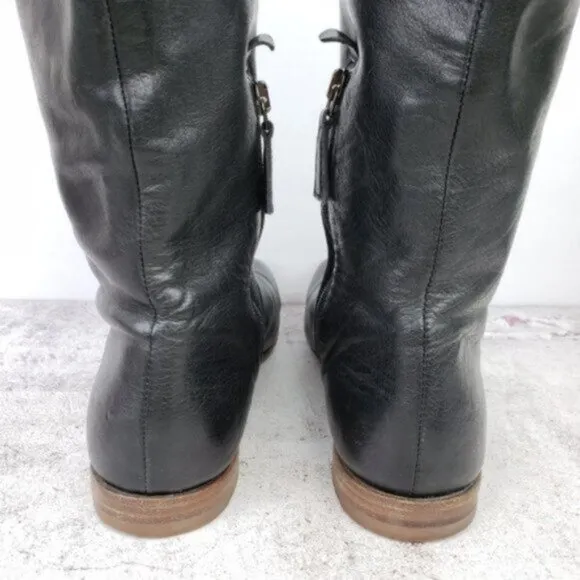 PRADA Tall Riding Boots Black Leather size 36.5 US 6.5