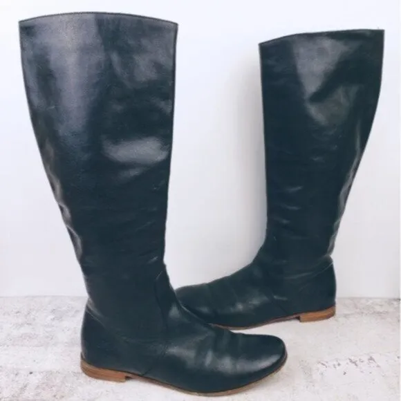 PRADA Tall Riding Boots Black Leather size 36.5 US 6.5