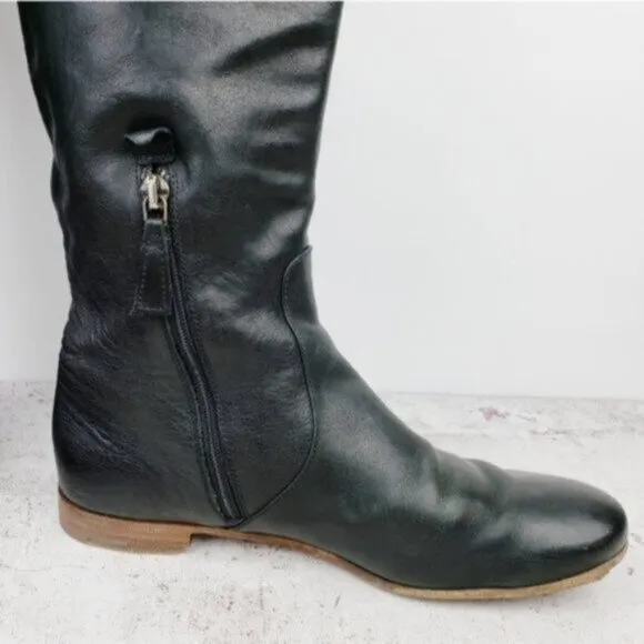 PRADA Tall Riding Boots Black Leather size 36.5 US 6.5