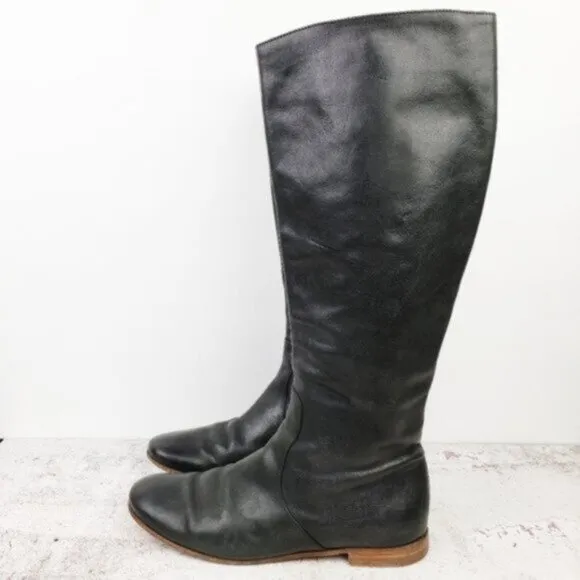 PRADA Tall Riding Boots Black Leather size 36.5 US 6.5
