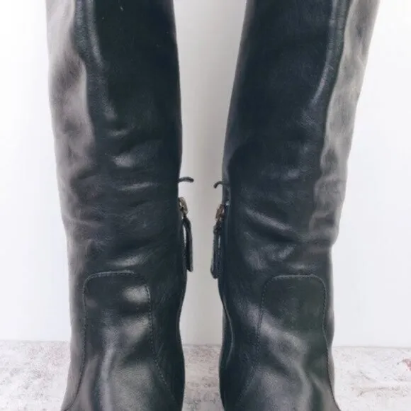 PRADA Tall Riding Boots Black Leather size 36.5 US 6.5