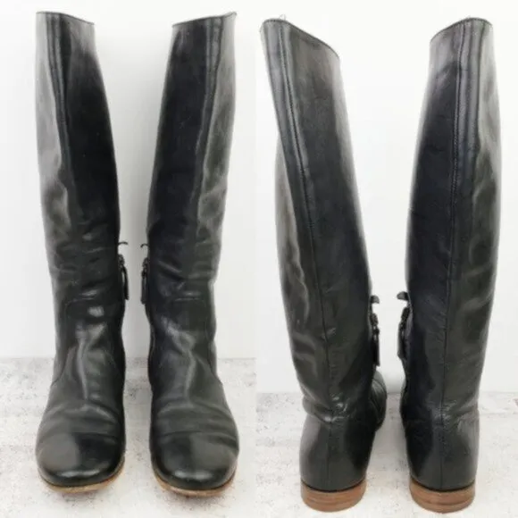 PRADA Tall Riding Boots Black Leather size 36.5 US 6.5