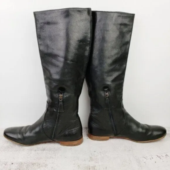 PRADA Tall Riding Boots Black Leather size 36.5 US 6.5
