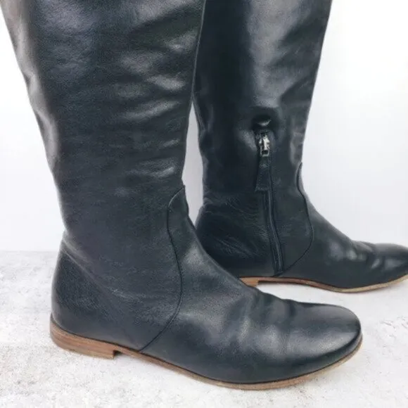 PRADA Tall Riding Boots Black Leather size 36.5 US 6.5