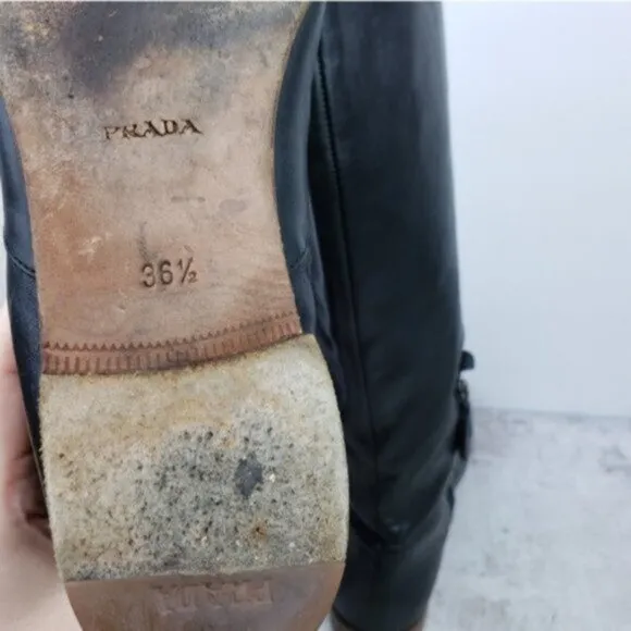 PRADA Tall Riding Boots Black Leather size 36.5 US 6.5