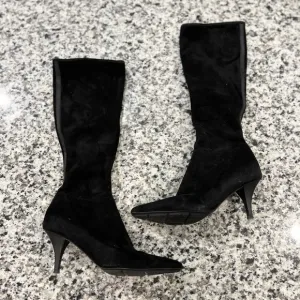 Prada tall suede heeled boots