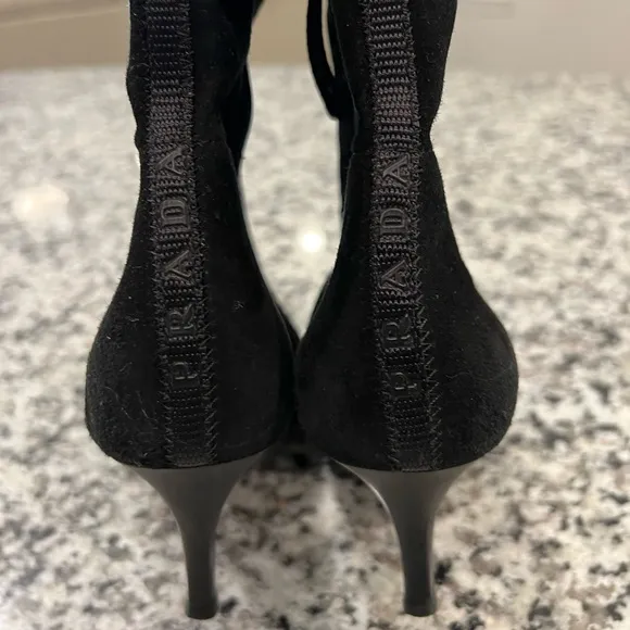 Prada tall suede heeled boots