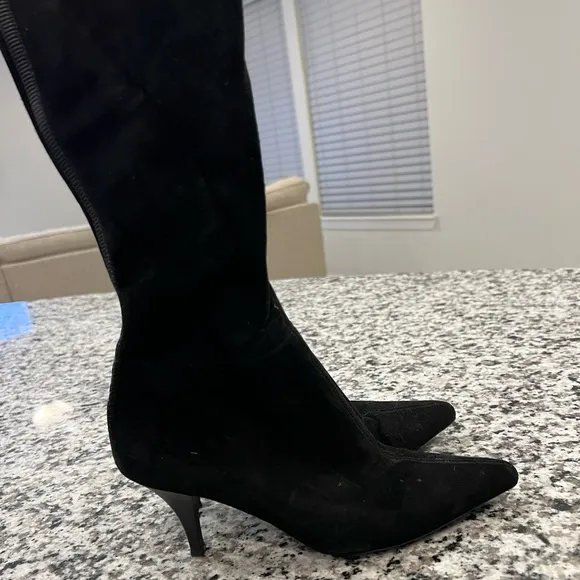 Prada tall suede heeled boots