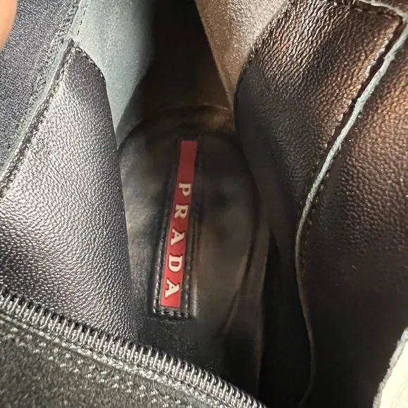 Prada tall suede heeled boots