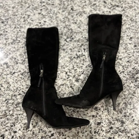 Prada tall suede heeled boots