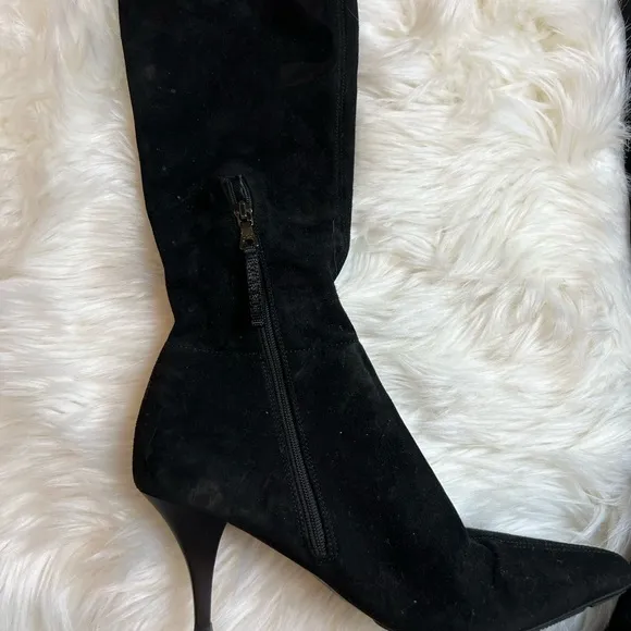 Prada tall suede heeled boots