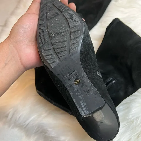 Prada tall suede heeled boots